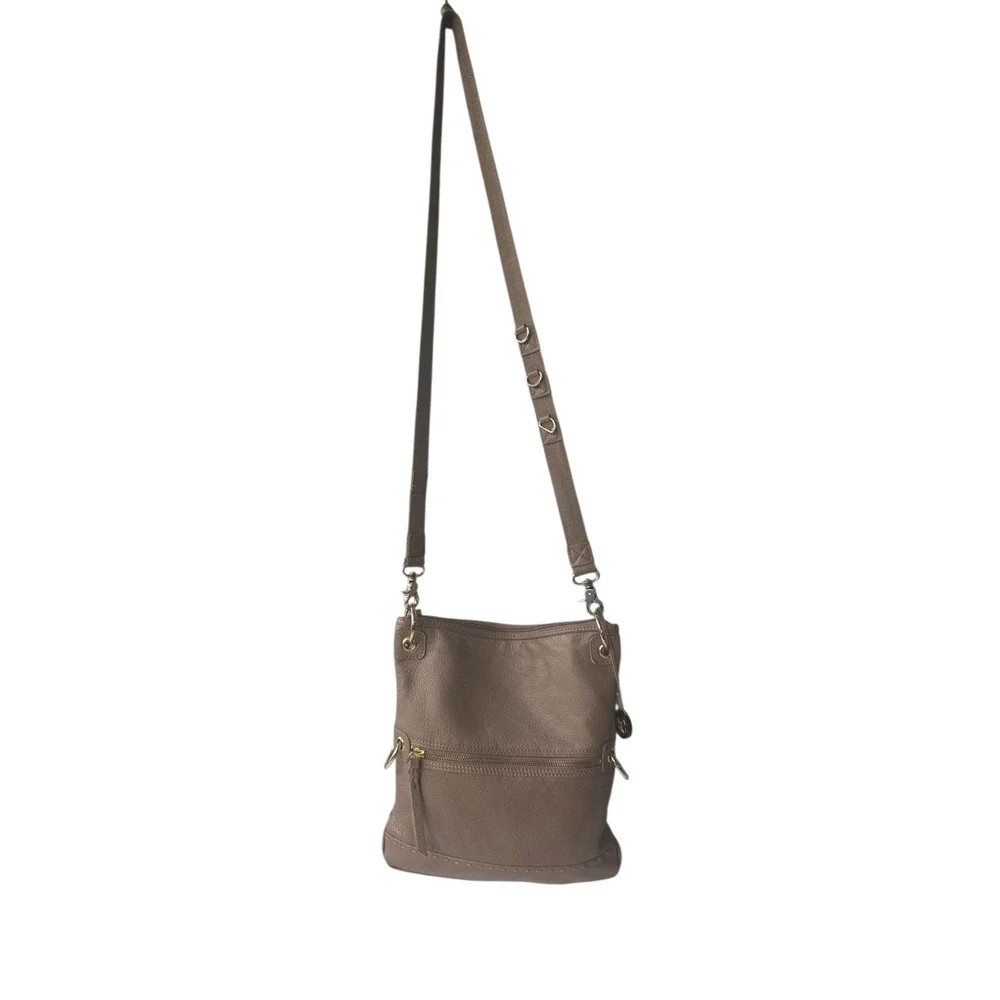 The Sak Taupe Brown Pebbled Leather Crossbody Bag Gold Hardware Adjustable Strap